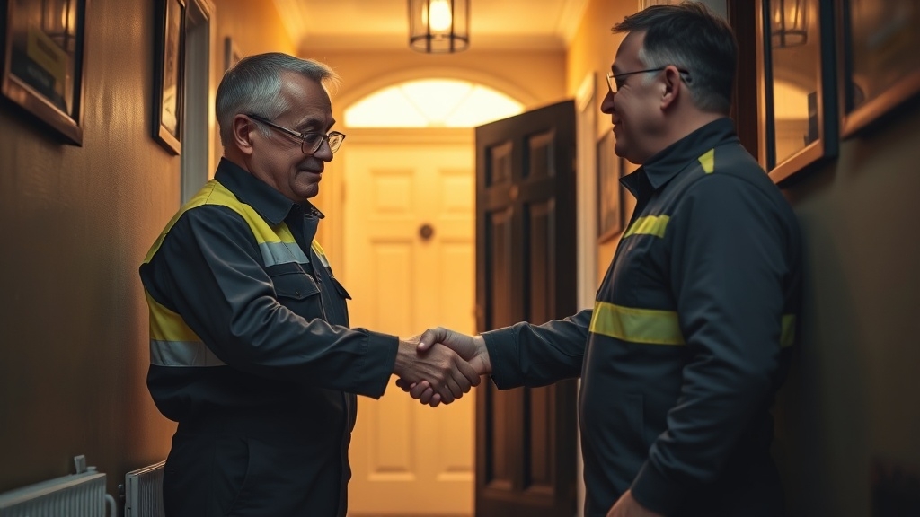 Engineer shaking hands with a Muswell Hill homeowner after locating their leak